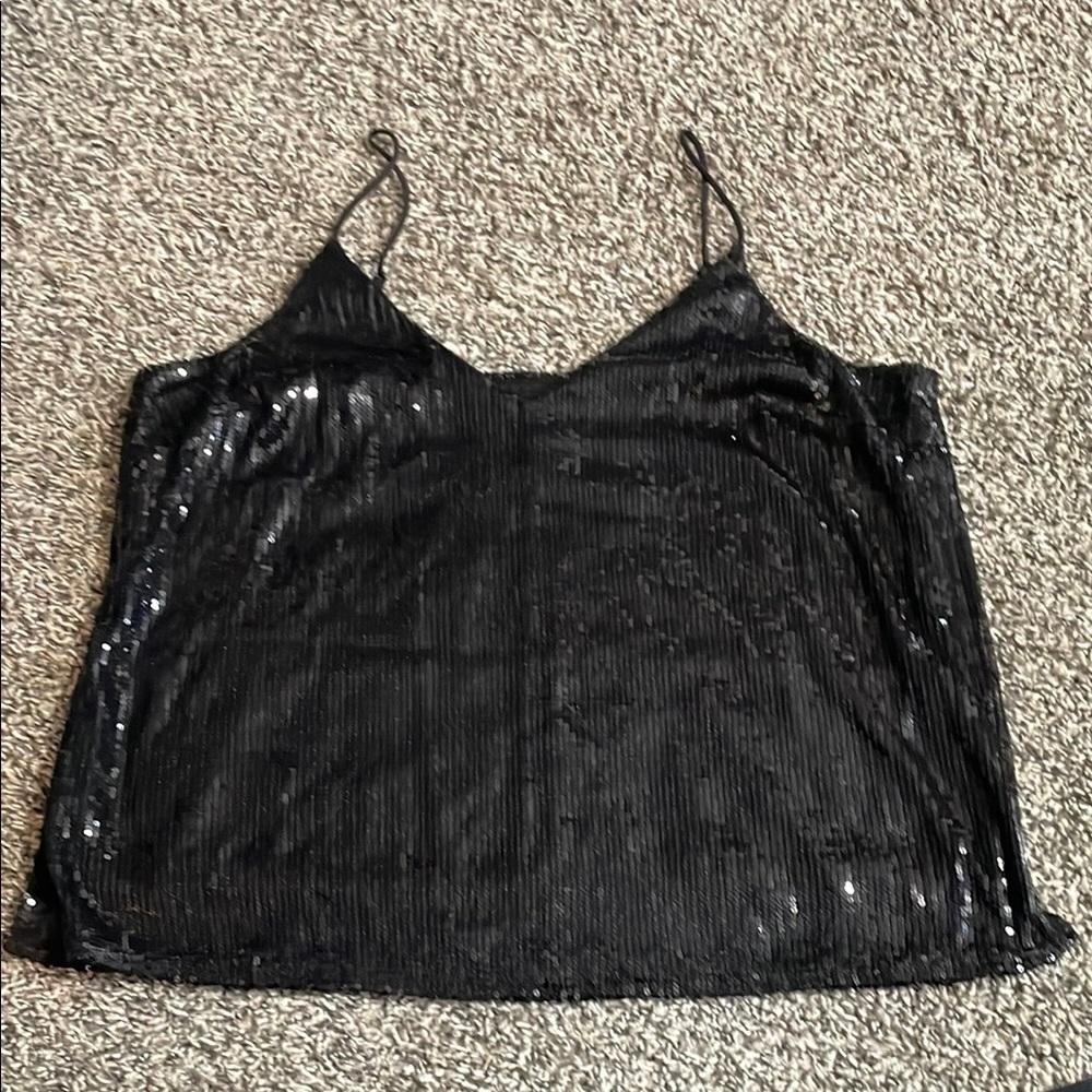 A New Day Black Sequin Lined Camisole Tank Top